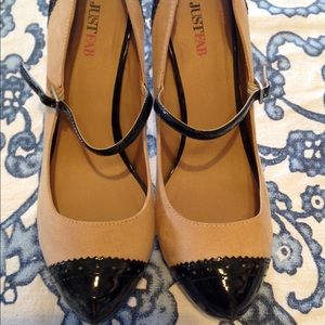 Black and camel colored Mary Jane heels